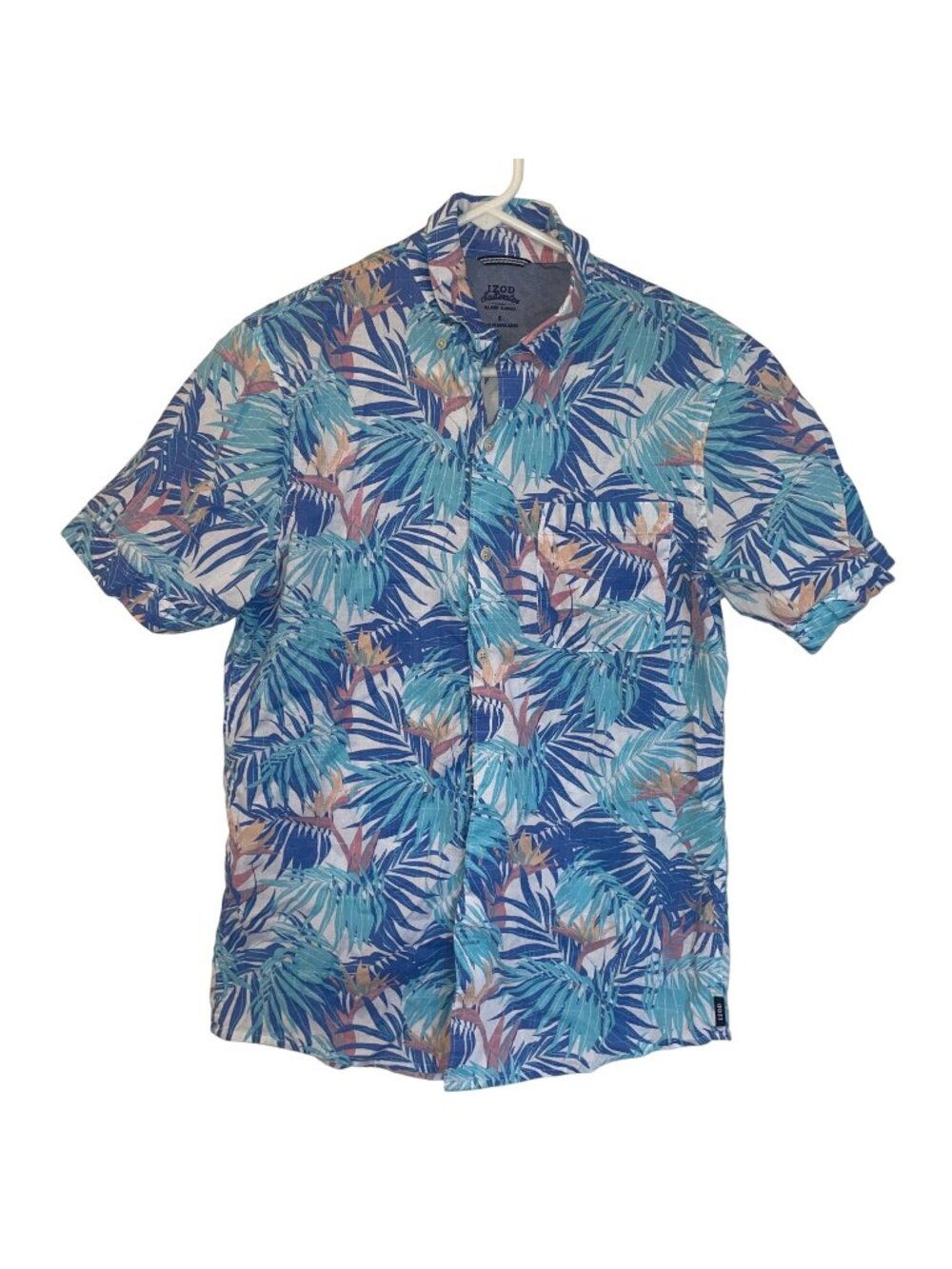 Izod Saltwater Mens S Tropical Button-Down Shirt Cotton Blend